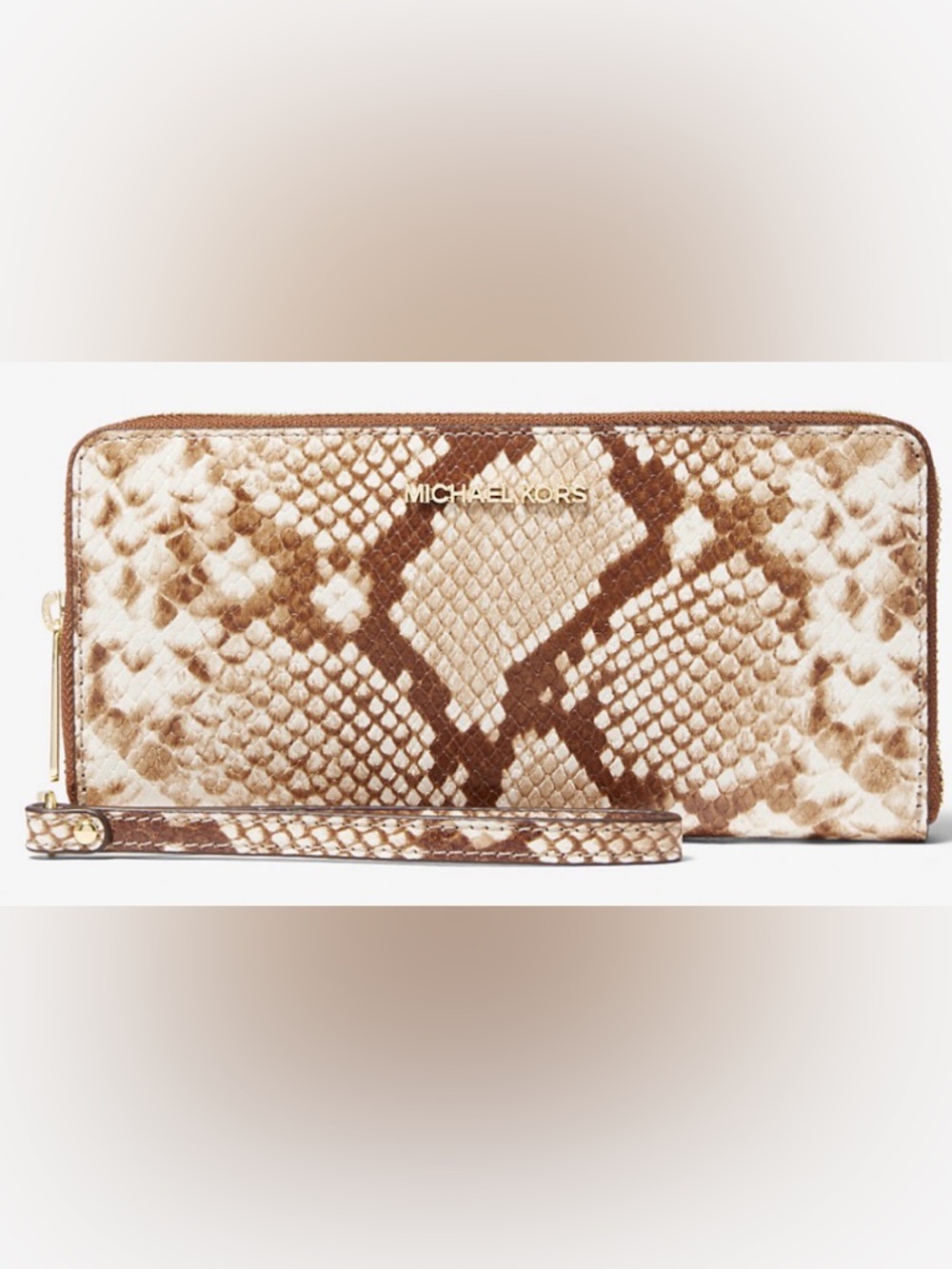 Michael Kors Brown & Cream Snake-Print Jet Set Wallet Wristlet